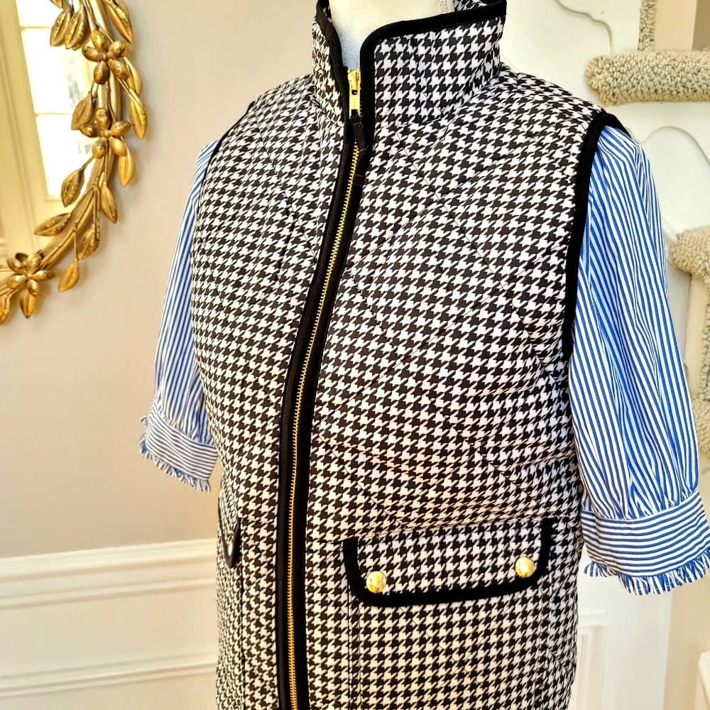 New! J Crew sz XS Houndstooth puffer vest w/ snap pockets NWT - Picture 4 of 4